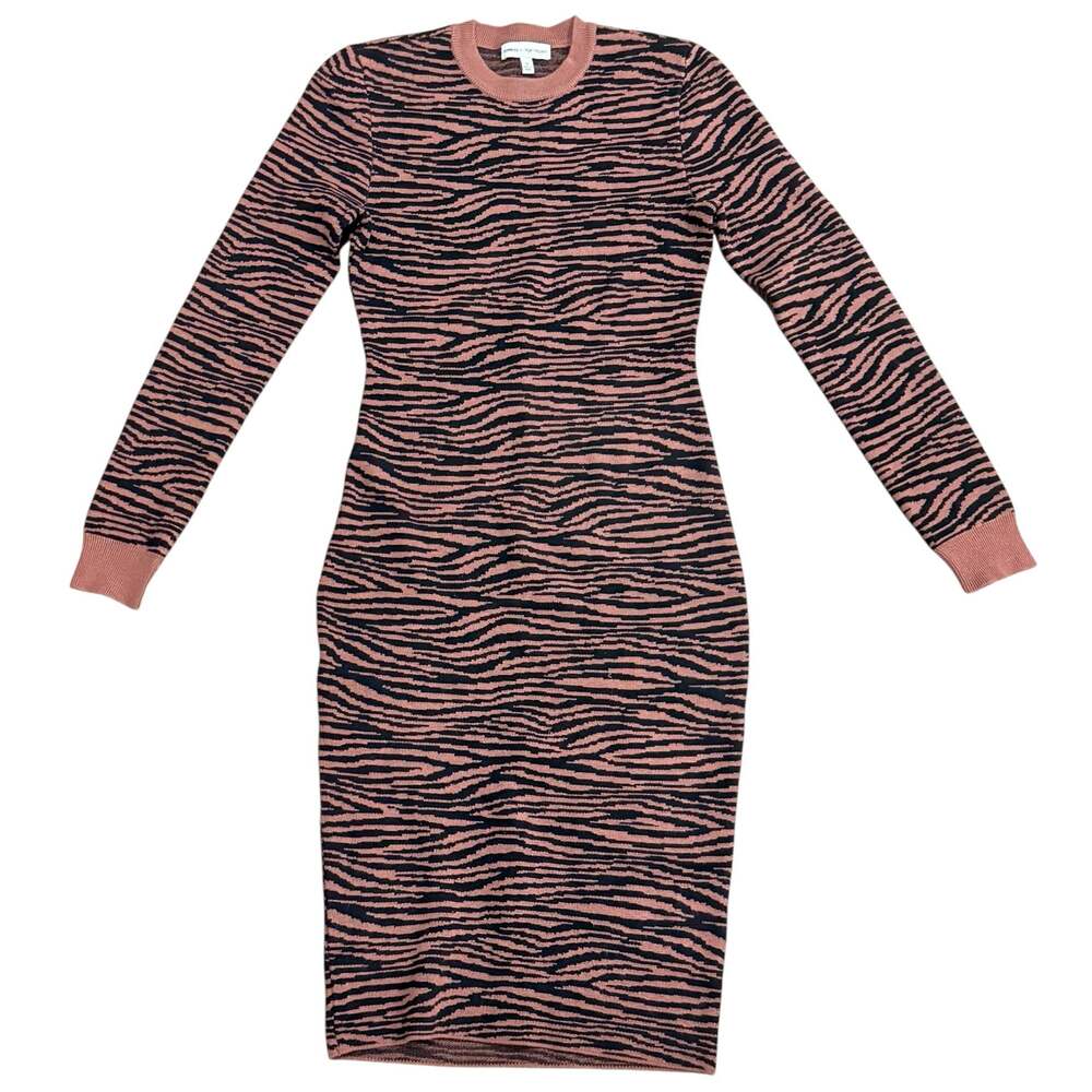 Women’s Express x Negin Mirsalehi Zebra Print Crewneck Fitted Midi Sweater Dress